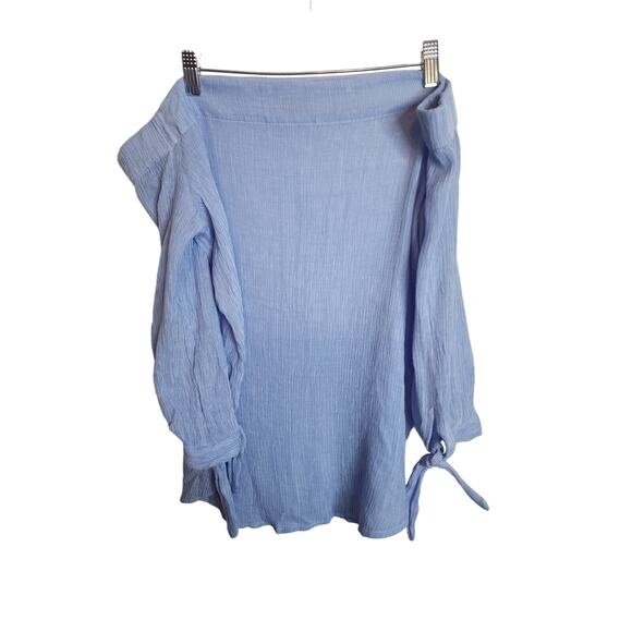 Ann Taylor Off Shoulder Gauzy Blue Tie Sleeve Blouse, XL - Picture 4 of 6
